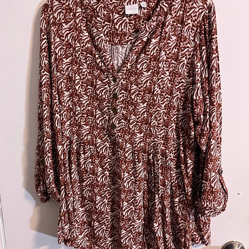 Rust and White Leaf Print Blouse